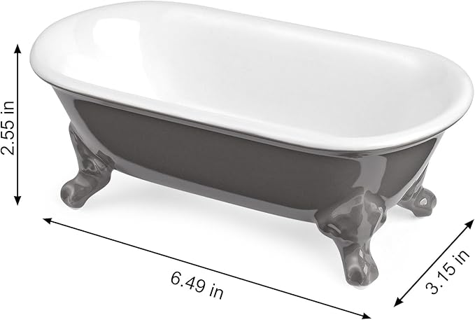 NEWHENGS 6.5" Ceramic Mini Decorative Clawfoot Bathtub Bar Soap Dish, Kitchen Sponge Holder and Shower Tray for Bathroom, 1 Pack(Stone Gray)
