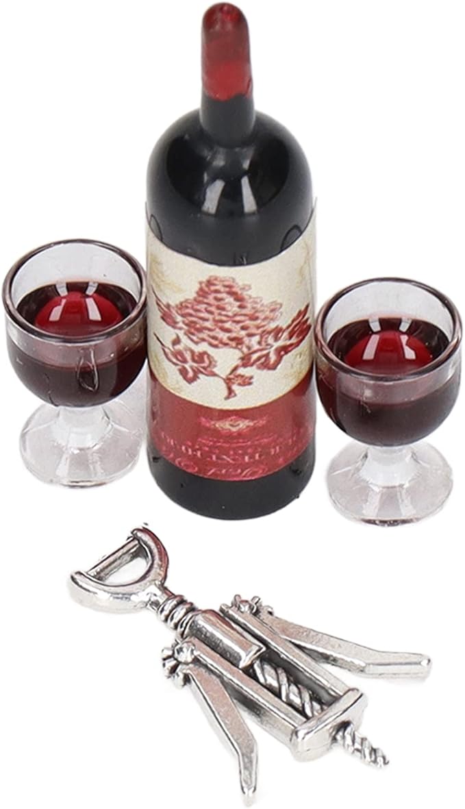 KIMISS Doll House Red Wine Set 1/12 Scale Simulation Red Wine Bottles & Glass Bottle Opener Mini Doll House Decoration