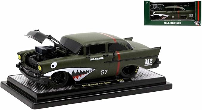 M2 1957 Chevy 150 Sedan #57 Matt Green Metallic Major Bruiser Limited Edition to 5650 Pieces Worldwide 1/24 Diecast Model Car 40300-109B