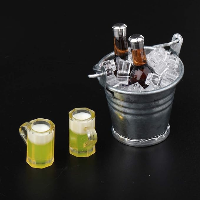 AMLESO 1:12 Dollhouse Ice Bucket Wine Bottle Model Pub Decor