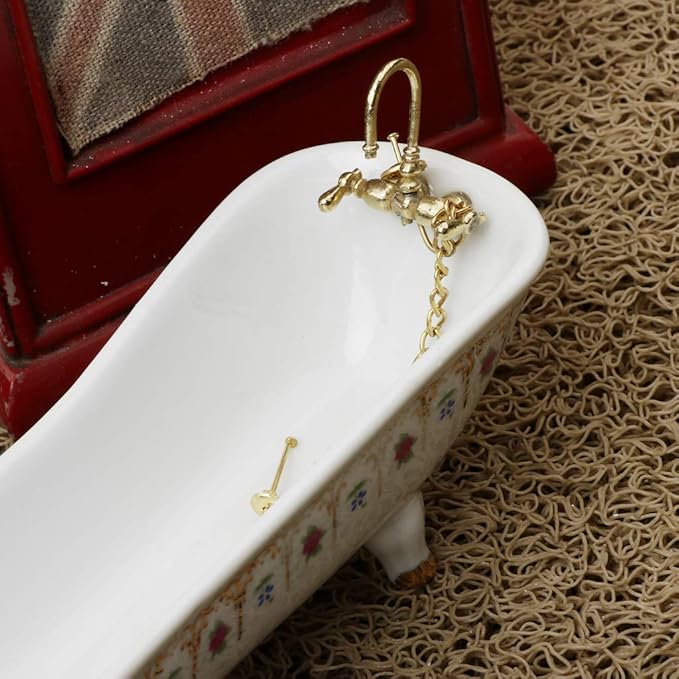 DYNWAVE Bathroom Decor WC Bathtub Set Dollhouse Miniature 1:12# 2，