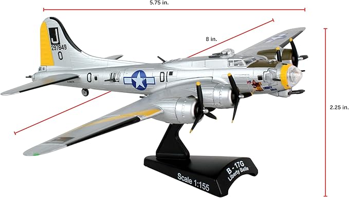 Daron Boeing B-17 Flying Fortress B-17G Die-Cast Model – 1:155 Scale WWII Heavy Bomber Replica with Display Stand, Highly Detailed, 5.75” Length x 8” Wingspan, Adult Collectible Ages 14+
