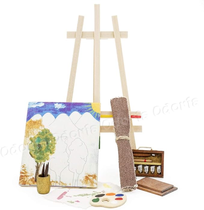 Odoria 1/12 Miniature Set of Paint Easel Dollhouse Decoration Accessories