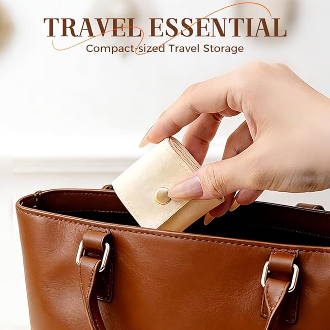 Leather Mini Travel Jewelry Bag, Portable Foldable Mini Travel Jewelry Roll Bag with Buckle, Small Jewelry Box for Travel Essentials, Earrings, Rings, Necklaces (3, Purple)