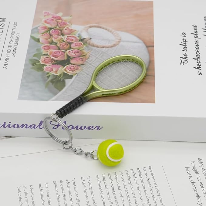 Moydolo Cute Mini Tennis Racket Keychain with Ball, Tennis Sport Lover Gifts Key Chain Ring