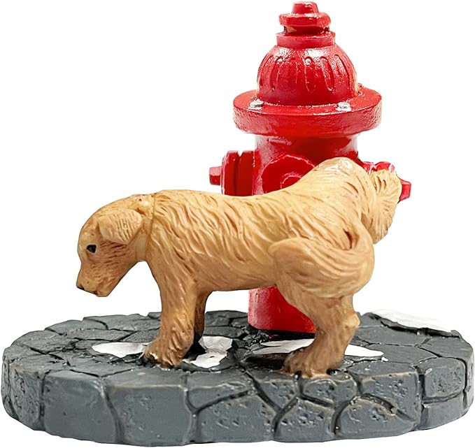 Christmas Village Accessories Santa's Dog with Fire Hydrant - Cute Puppy Sets Statue Resin Christmas Village Sets Ornaments for Snow Holiday Decoration