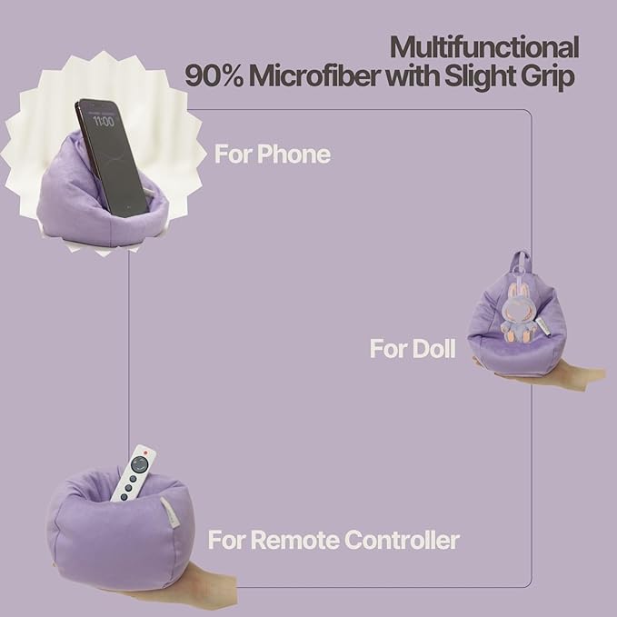 2pcs Cover of Mini Bean Bag Chair Cell Phone Holder (No Filler) Ultra Soft Micro Suede Anti Slip Miniature Bean Bag Couch Lavender Purple
