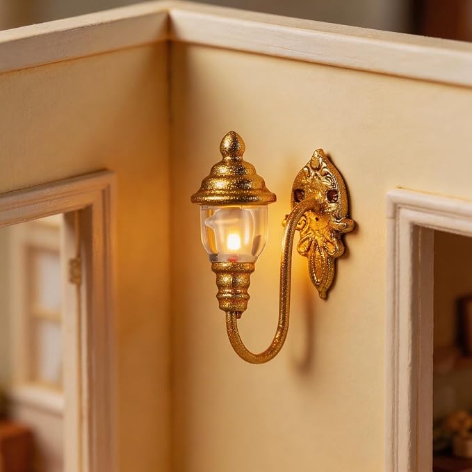 DOITOOOL 4 Pcs Dollhouse Wall Lights, Mini Vintage Doll House Lights Dollhouse Wall Sconces 1:87 Scale Miniature Lamps Models for DIY Micro Landscape Sand Table Ornaments, Golden