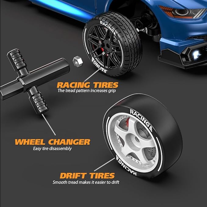 1:24 Scale RC Drift Car, 30KM/H 4WD 2.4GHz Remote Control Cars with LED Light, Racing and 4 Drifting Wheels, High Speed RC Racing Cars Perfect Toy Gift for Teen Adults