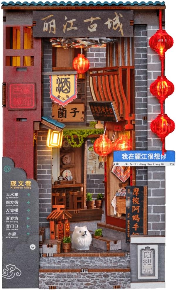 Anavrin Book Nook Kit Lijiang Ancient Town DIY 3D Wooden Puzzle Booknook for Adults, Teens and Book Lovers, Bookshelf Insert Library Decor, Creative Gift for Family, Friends, and Elderly