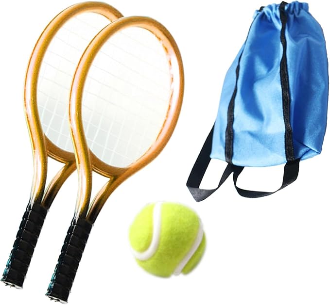 Mini Tennis Racket and Ball Set Mini Tennis Decor Miniature Tennis Kit Adults, Golden