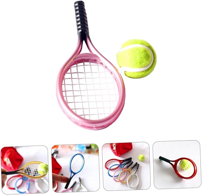 Kisangel DIY Mini House Decor Mini Tennis Racket and Ball Model Random Color Durable Lightweight Tennis