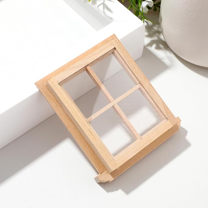 Garneck 2pcs Miniature Wood Window 1:12 Mini Window Frame Model Ornament Miniature Furniture Decoration for Toy House Doll House