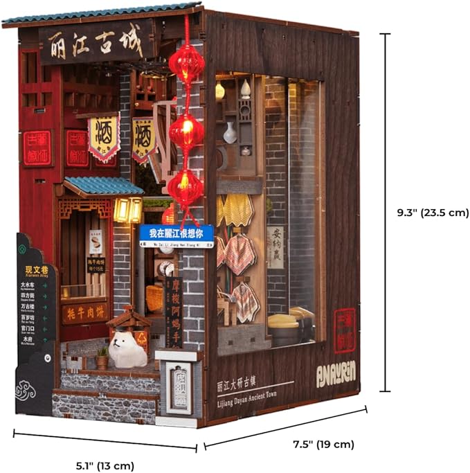 Anavrin Book Nook Kit Lijiang Ancient Town DIY 3D Wooden Puzzle Booknook for Adults, Teens and Book Lovers, Bookshelf Insert Library Decor, Creative Gift for Family, Friends, and Elderly