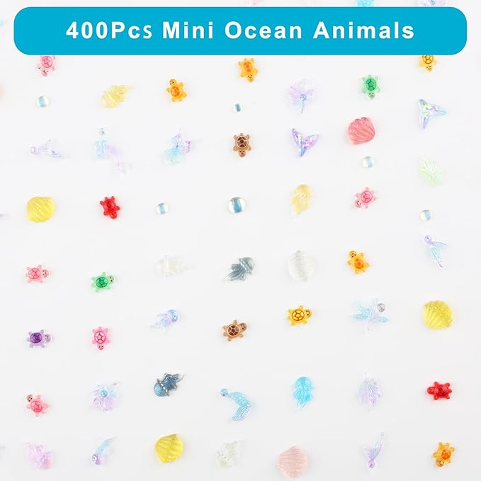 400pcs Mini Ocean Resin Animals, Luminous Tiny Sea Animal Variety Figurines to Hide Miniature Plastic, Marine Animals Miniatures for Aquarium Decor DIY Fairy Garden Fish Tank Micro Landscaping