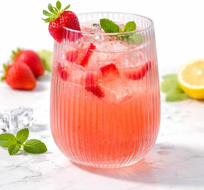 Oojami 30 piece 16 oz Stemless Unbreakable Crystal Clear Plastic Wine Glasses Set of 30-16 OunceClear Ribbed