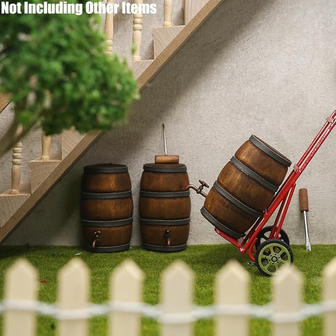 Odoria Dollhouse Wine Barrel and Glasses: 5Pcs 1/12 Scale Miniature Aging Barrels for Rustic Garden Retro Farmhouse Vintage Restaurant Bar Kitchen - Mini Drinking Liquor Alcohol Props DIY for Craft