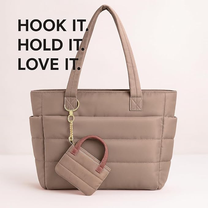 MyfavoriteK Cute Mini Tote Keychain Fancy Coin Pouch Charm Stylish Purse Key Chain for Women Novelty Puffer Handbbag Key Ring
