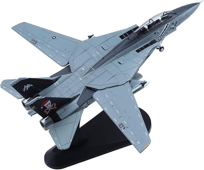 F-14 Tomcat Die-cast Airplanes-1/100 Scale Jolly Rogers Christmas Tail Metal Aircraft Model for Collector, Aviation Enthusiast-Premium Collectiable with Display Stand