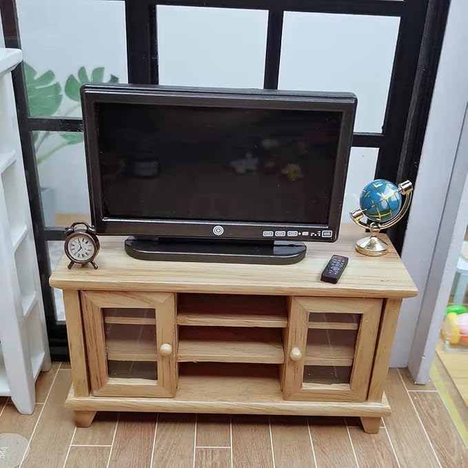 Dollhouse Decoration Accessories,1:12 Fireplace TV Miniature Furniture Room Wooden Vintage Fireplace Mini Furniture