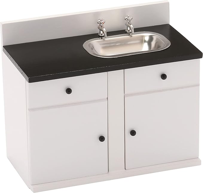 Dollhouse Kitchen Sink, Miniature Dolls House Cabinet, Countertop, White 1/12 Scale