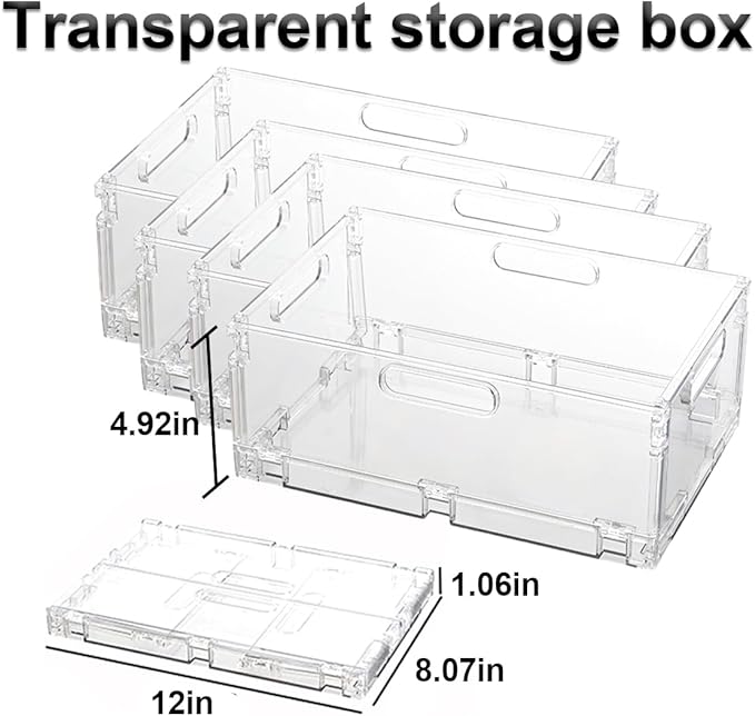 4-Pack Foldable Plastic Baskets, Stackable Storage Baskets with Handles for Organizing and Storage, Foldable Crate for Office, Home, Bedroom, Outdoor (12"x 8.07" x 4.92")