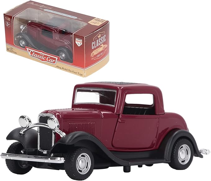 Classic Vintage Alloy Car Model Opened Doors Retro Antique Pullback Toy 1:32 for Playtime Education (Burgundy)