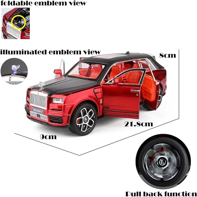 Toy Car Model Rolls-Royce Cullinan 1/24 Red Alloy Collectibles Die-cast Vehicles with Sound and Light