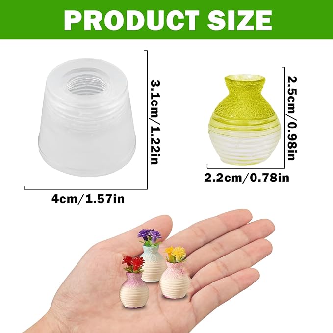 Mini Round Vase Resin Silicone Molds 3D Simulation Vase Epoxy Casting Molds for DIY Micro Resin Dollhouse Fairy Garden Kitchen Miniatures Landscape Tiny Things Decor