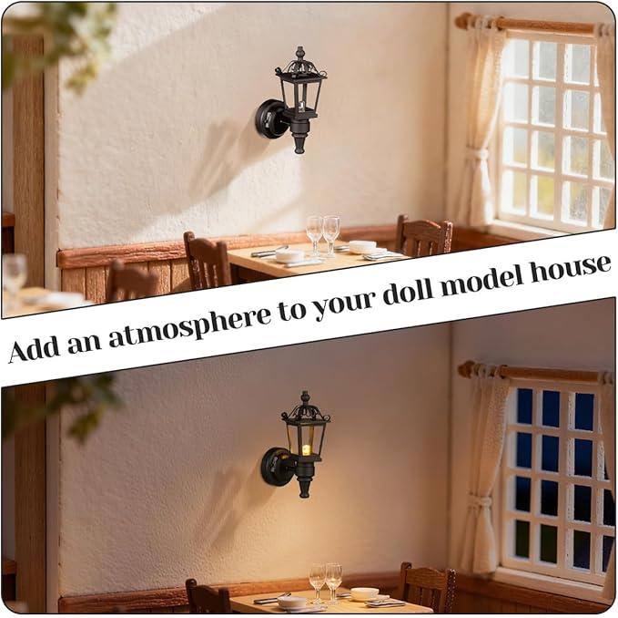 NUOBESTY 2pcs Miniature Wall-Mounted Lamps Mini Black Metal Wall Sconces for Dollhouse Lighting Accessory Battery Operated