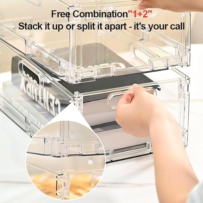 4-Pack Foldable Plastic Baskets, Stackable Storage Baskets with Handles for Organizing and Storage, Foldable Crate for Office, Home, Bedroom, Outdoor (12"x 8.07" x 4.92")