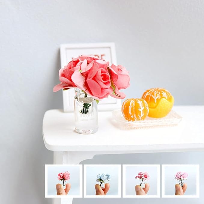 1:12 Scale Hand-Painted Miniature Glass Vase for Dollhouse Accessories, Tiny Flower Bottle for Miniature Displays, Fairy Gardens and Model Landscapes （ Pink）