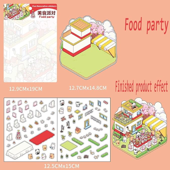 DIY 3D Stickers Kit for Adults & Teens - 4 Set Creative House Scene Stickers Make Your Own Mini Room Scenes- Stress Relief Craft for Home Decor, Gift Idea, Fun Art Activity