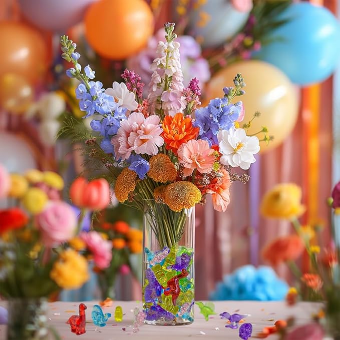 HappyFiller 55 Pcs Multi Color Mini Acrylic Dinosaur Figures,Tiny Resin Sensory Bin Filler, Beach Theme Party Favors Cake Decoration,Vase Fillers