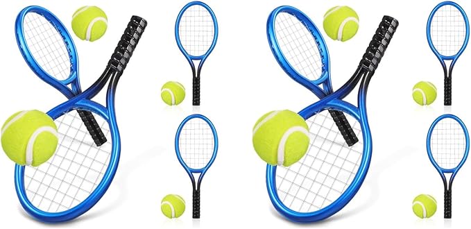 Toddmomy 1:12 Mini Tennis Racket and Ball Set, 8 Sets Miniature Tennis Kit Cake Topper Dollhouse Toy Dollhouse Decor DIY Sports Accessories