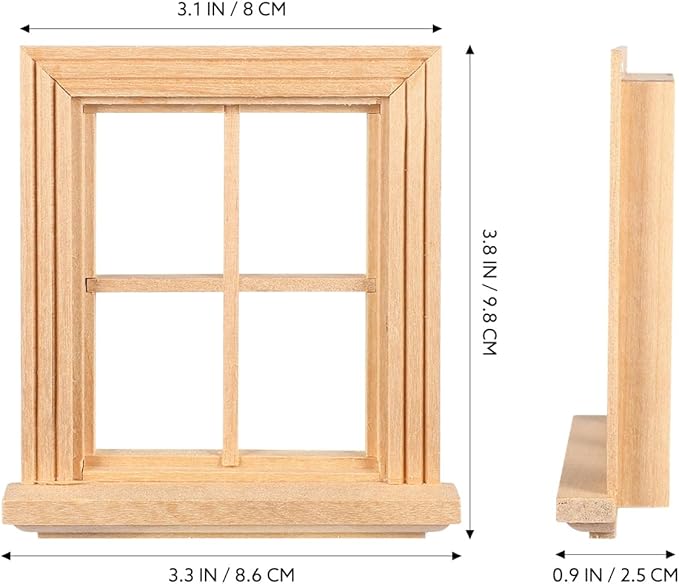 Garneck 2pcs Miniature Wood Window 1:12 Mini Window Frame Model Ornament Miniature Furniture Decoration for Toy House Doll House