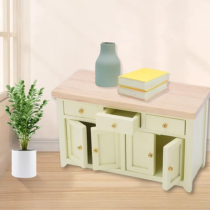 1:12 Scale Birch Dollhouse Storage Cabinet - Miniature Living Room Furniture for Dollhouses (Cream Color)