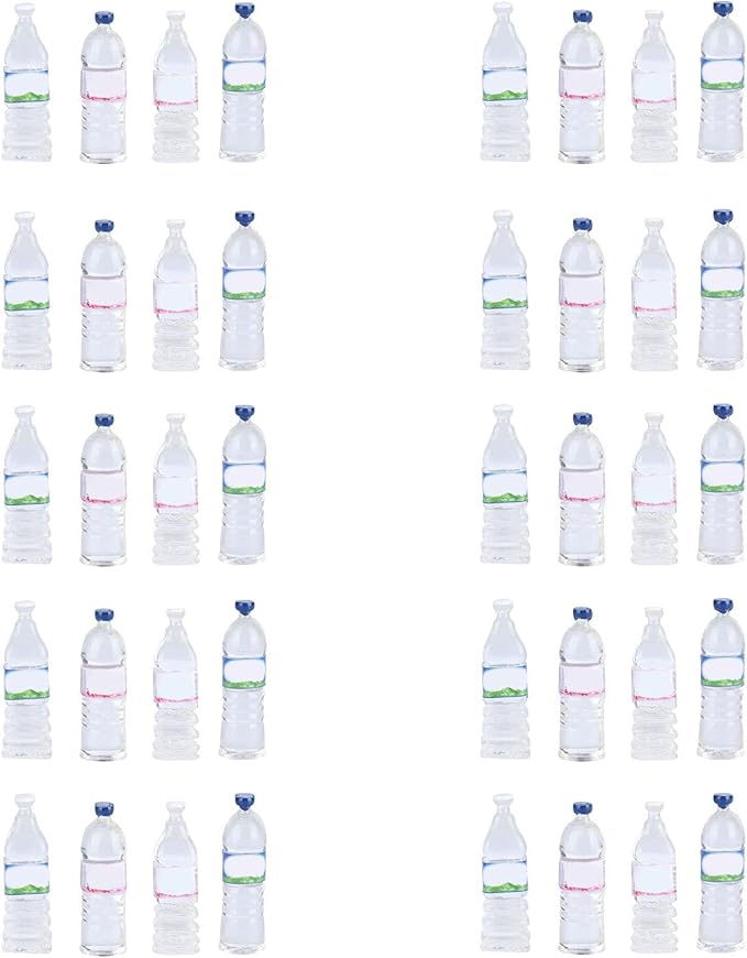 Aoaoy Miniature Water Bottle Set, 40pcs 4 Styles Dollhouse Drinking Accessories, for Doll House Decoration