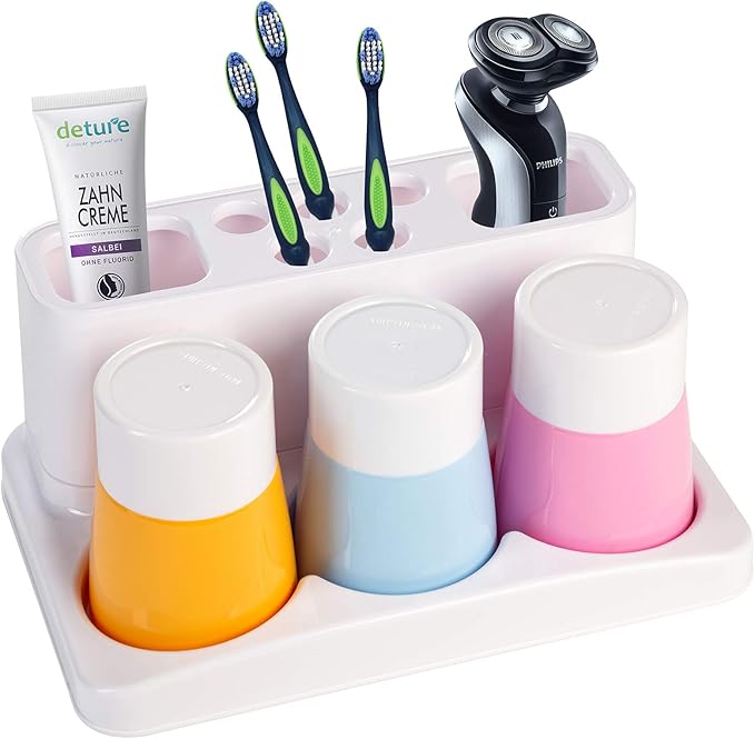 Aebeky Toothbrush Holder Kids Family Set for Bathroom Storage Organizer (Orange+Blue+Pink)
