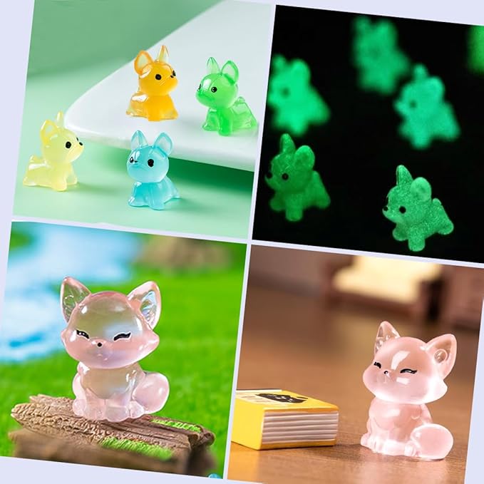 JIUDUOYUAN 250 Pcs Luminous Mini Resin Animals Tiny Mini Figurines Glow in The Dark Garden Miniatures Animal for Micro Dollhouse Landscape Fairy Garden Decorations