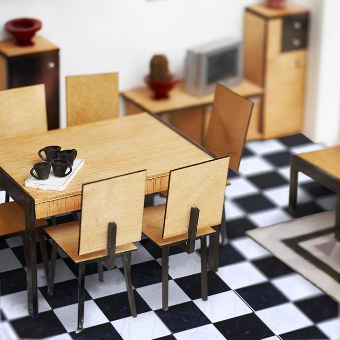 27Pcs Dollhouse Black White Spanish Mosaic Floor Tile Sheet, 1:12 Scale Paintable Miniature Flooring Wallpaper for Dollhouse Accessories DIY Craft Photo Props