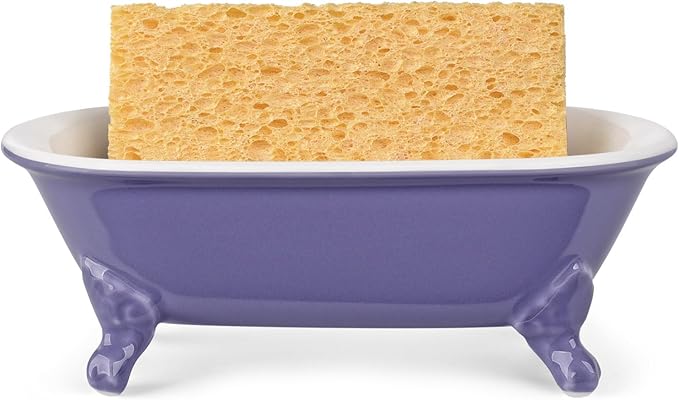 NEWHENGS 6.5" Ceramic Mini Decorative Clawfoot Bathtub Bar Soap Dish, Kitchen Sponge Holder and Shower Tray for Bathroom, 1 Pack(Jubilee)