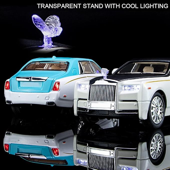 EROCK 1/24 Diecast Car Model Rolls-Royce Phantom Toy Car, Alloy Collectible Replica Pull Back Vehicles with Sound and Light for Kids Boys Girls Birthday Gift Phantom White