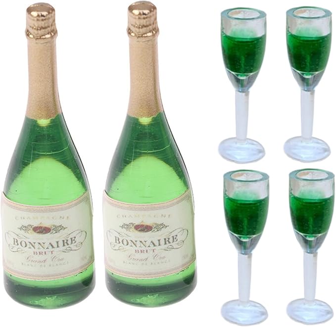 6Pcs/Set Mini Wine Glasses & Mini Wine Bottles PVC Realistic DIY Dollhouse Miniatures for Dollhouse Kitchen Scene Decorations