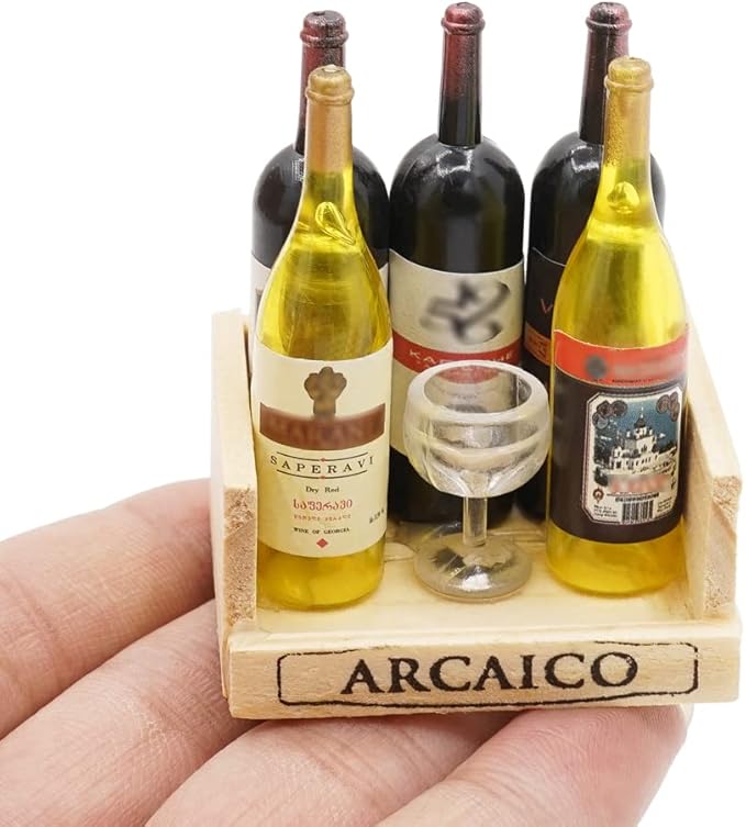 Odoria 1/6 Miniature Crate with Wine Bottles and Glasses Dollhouse Decoration Accessories