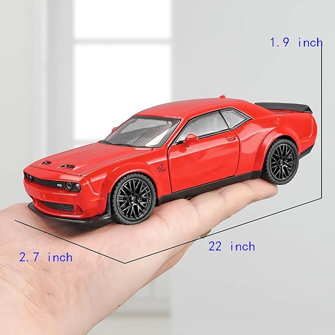 Toy Cars 1/32 Dodge Challenger Die Cast Metal Toy Cars Hellcat Toy Car with Sound and Light Pull Back Hellcat Car for 3+ Year Old Boys and Kids
