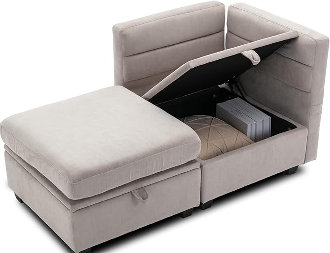 asunflower Ottoman with Storage for Couch 25.2" Square Storage Ottoman Foot Rest for Living Room Large Ottomans for Dorm, Bedroom,Office with Deep Seating(Light Gray)