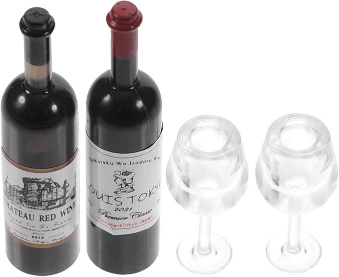 ORFOFE Scale Miniature Wine Bottle with Goblets Doll House Accessories Realistic Mini Decor for Creative Play and Photography Props