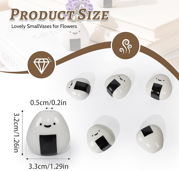 5 PCS Mini Onigiri Flower Vase Set - Cute Japanese Handmade Bud Vases Bulk for Dried Flowers, Small Centerpiece Vase for Coffee Table Living Room Home Decor, Unique Japandi Tiny Ceramic Vases