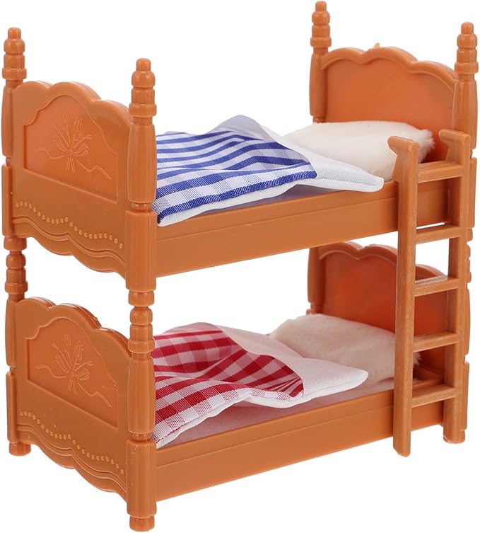 Miniature Dollhouse Bed, 1:12 Dollhouse Bed Doll House Furniture of Bunk Bed with Ladder for Doll House Decor Bedroom Set